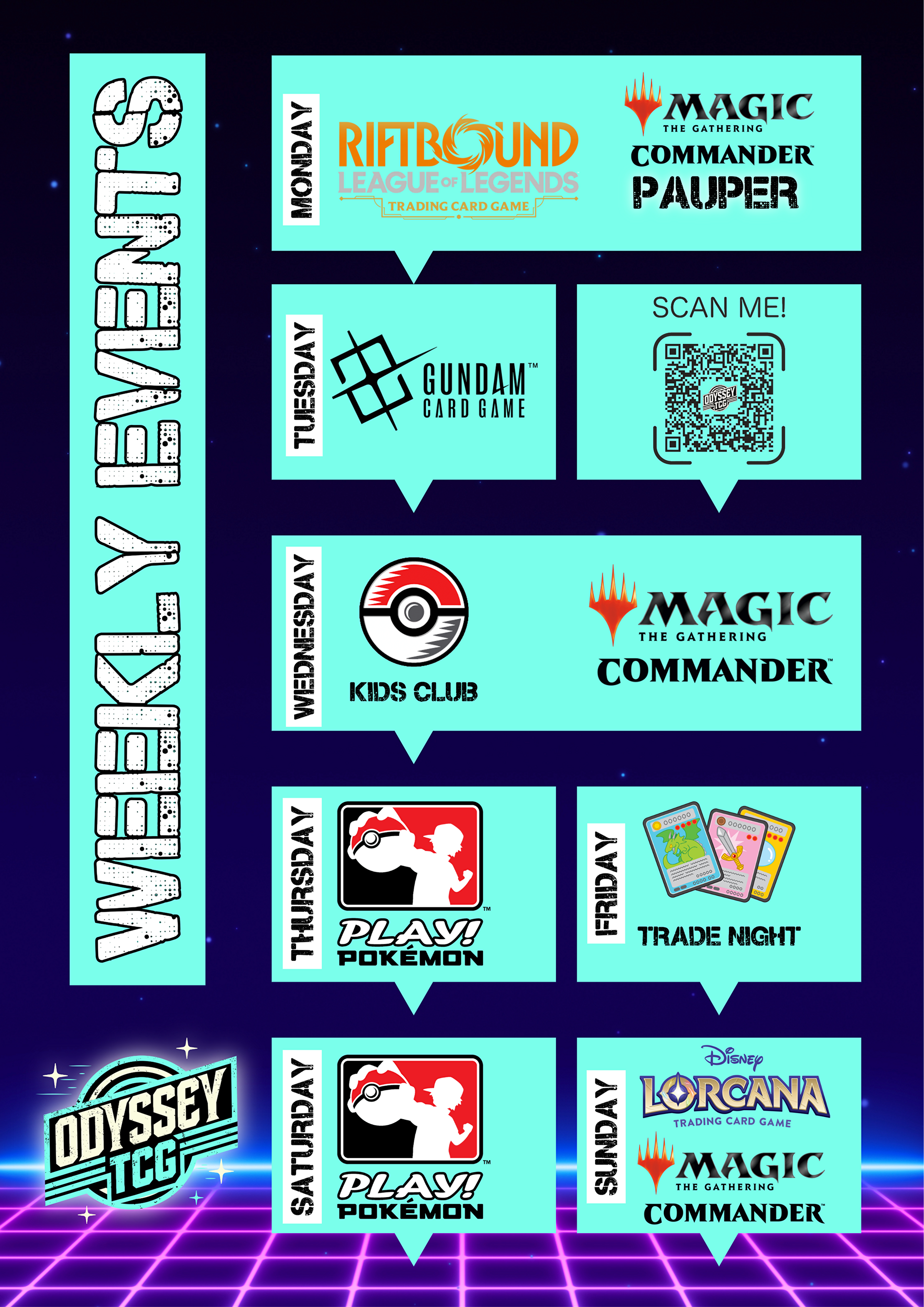 Discover Weekly TCG Events & Organized Play at ODYSSEY TCG. Discover Weekly TCG Events & Organized Play at ODYSSEY TCG.